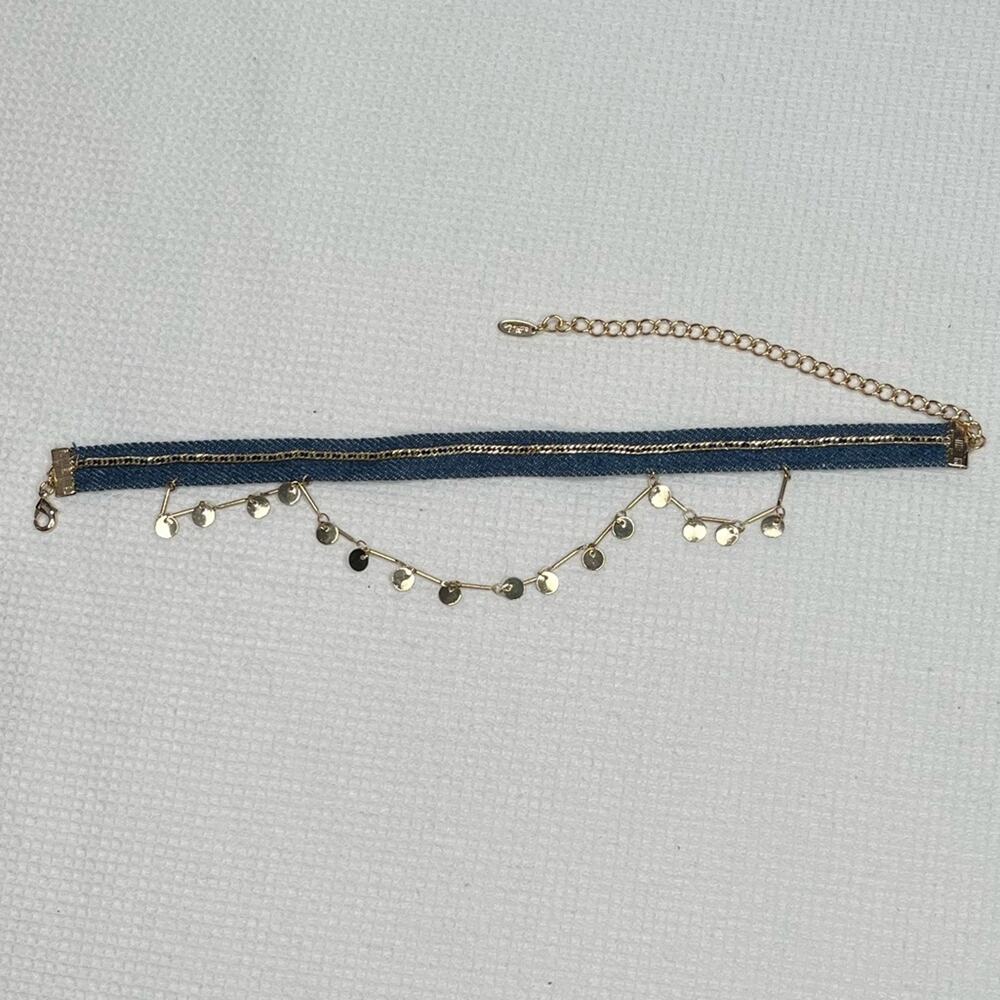 Ettika Denim & Gold Disc Chain Choker Necklace - Picture 3 of 4